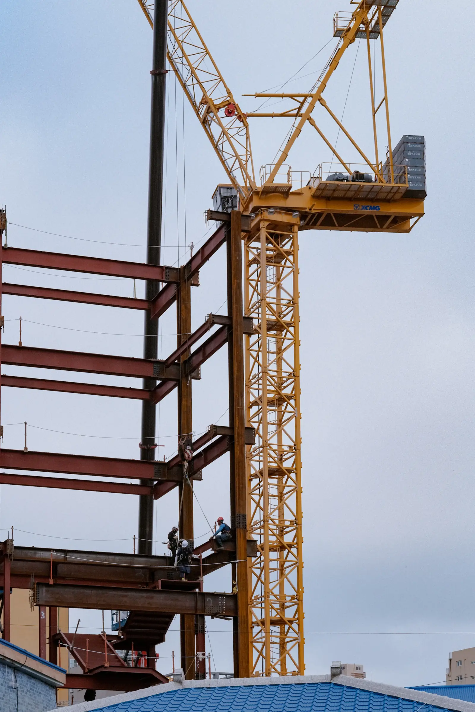 Workers building a reinforced concrete structure